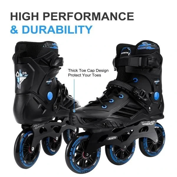Inline Skates 110mm 3-Wheel Professional Fitness Blades Black  Blue Men 10-11Women 11-12