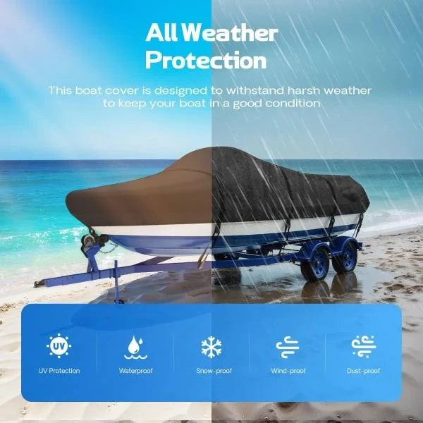 D Heavy Duty Waterproof Boat Cover 2224 ft for Bass Boat V-Hull Runabout Fish  Ski Black