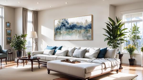 Modern Landscape Canvas Wall Art Ink Tree Painting 24x48 Framed