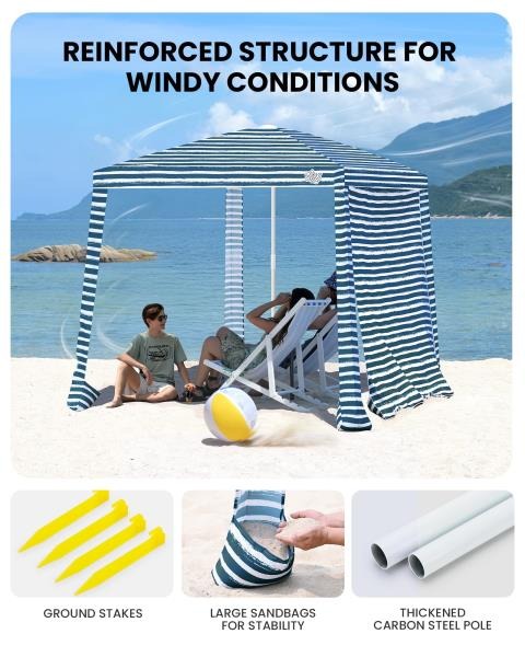 Foldable Beach Cabana with Sandbags 6.5 Sailor Stripes