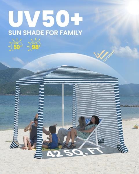 Foldable Beach Cabana with Sandbags 6.5 Sailor Stripes
