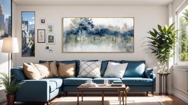 Modern Landscape Canvas Wall Art Ink Tree Painting 24x48 Framed