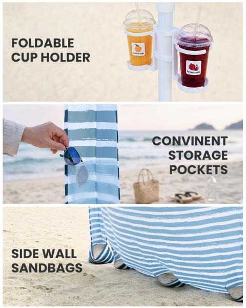 Foldable Beach Cabana with Sandbags 6.5 Sailor Stripes