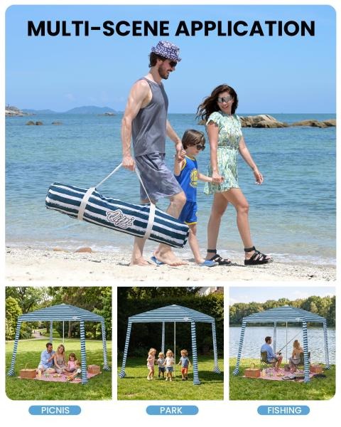 Foldable Beach Cabana with Sandbags 6.5 Sailor Stripes