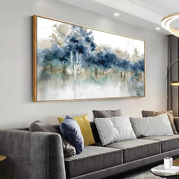 Modern Landscape Canvas Wall Art Ink Tree Painting 24x48 Framed