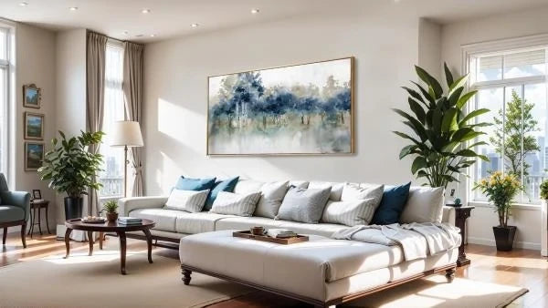 Modern Landscape Canvas Wall Art Ink Tree Painting 24x48 Framed