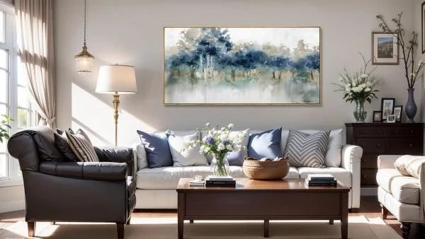 Modern Landscape Canvas Wall Art Ink Tree Painting 24x48 Framed