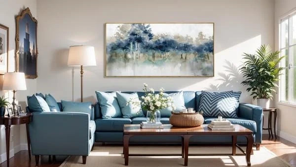 Modern Landscape Canvas Wall Art Ink Tree Painting 24x48 Framed