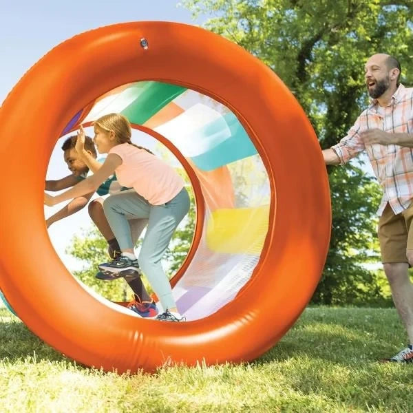 Giant Inflatable Rainbow Land Roller with Mesh Interior 67 Outer Diam. x 45 Inner Diam.