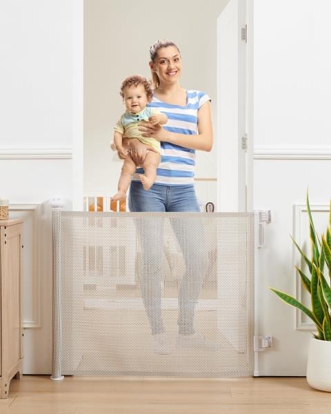 Retractable Baby Gate Rattan Mesh 33 Tall Expands to 55 Wide for Stairs and Doorways