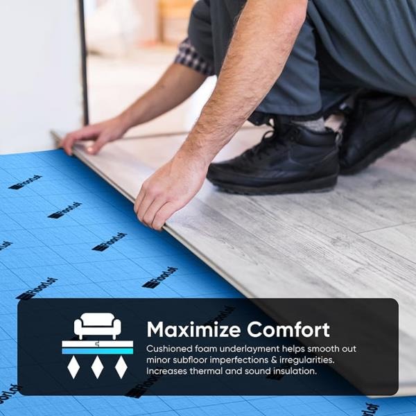 BlueStep Underlayment with Moisture Barrier for Laminate and Wood Floors 200 sq.ft Roll