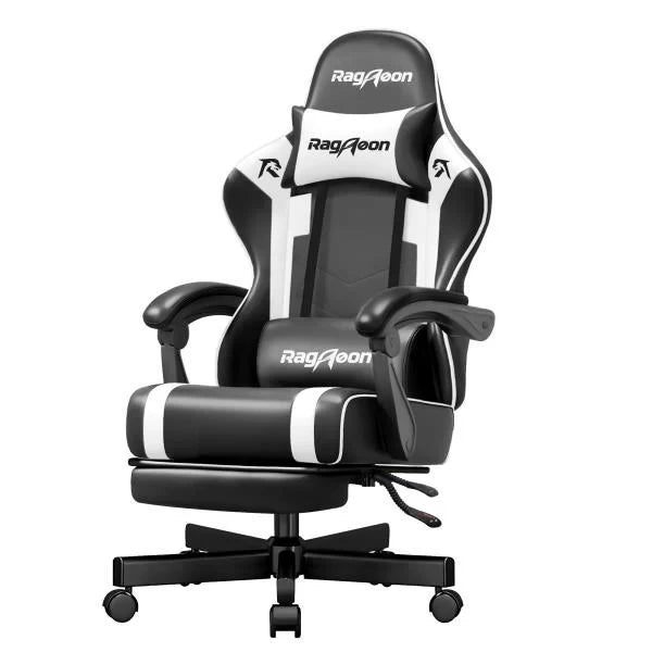 Ergonomic Video Gaming Chair for Adults with Footrest Arctic White