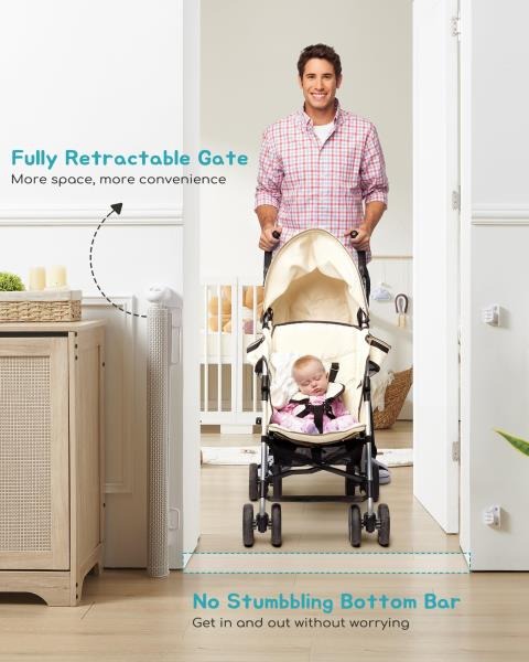 Retractable Baby Gate Rattan Mesh 33 Tall Expands to 55 Wide for Stairs and Doorways