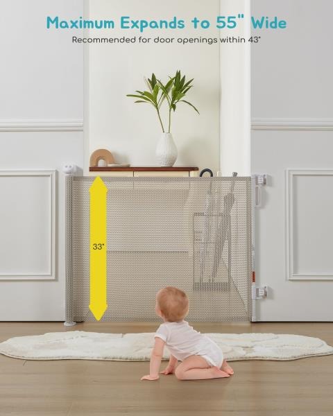 Retractable Baby Gate Rattan Mesh 33 Tall Expands to 55 Wide for Stairs and Doorways