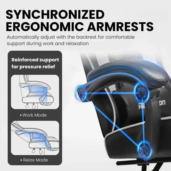 Ergonomic Video Gaming Chair for Adults with Footrest Arctic White