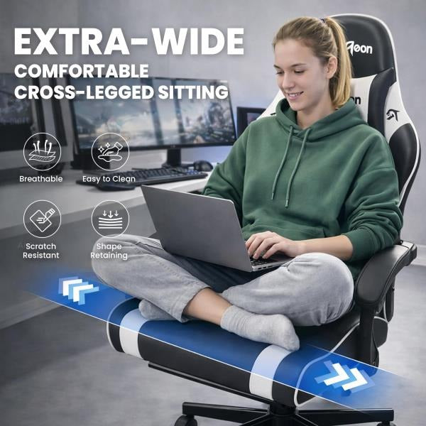 Ergonomic Video Gaming Chair for Adults with Footrest Arctic White