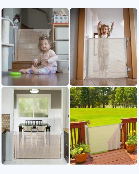 Retractable Baby Gate Rattan Mesh 33 Tall Expands to 55 Wide for Stairs and Doorways