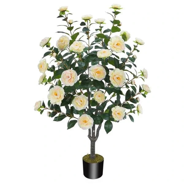 3-Inch Artificial Camellia Tree with 232 Leaves and 32 Flowers