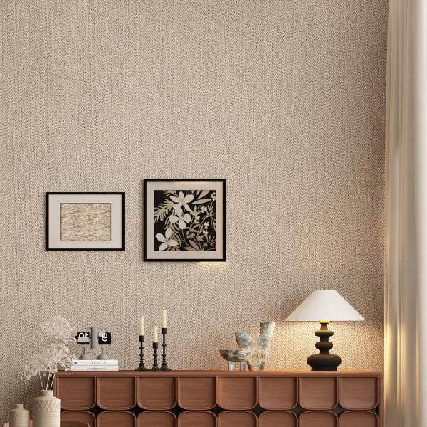 Light Brown Fabric Peel and Stick Flax Textured Wallpaper 24 x 393