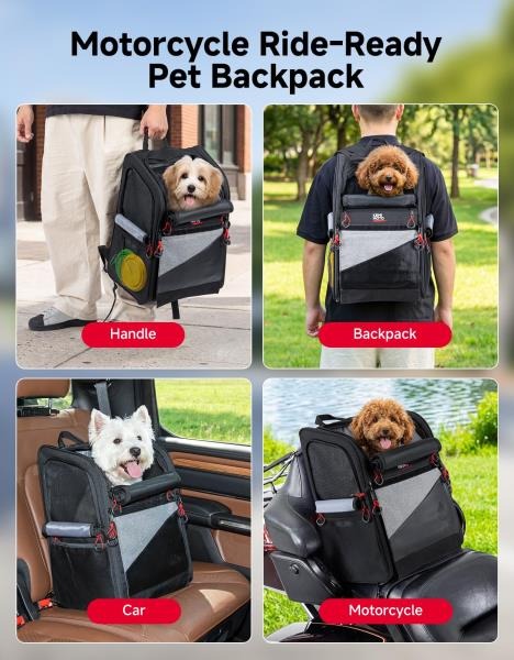 Expandable Motorcycle Pet Carrier Backpack for Small Dogs and Cats Under 17 lbs