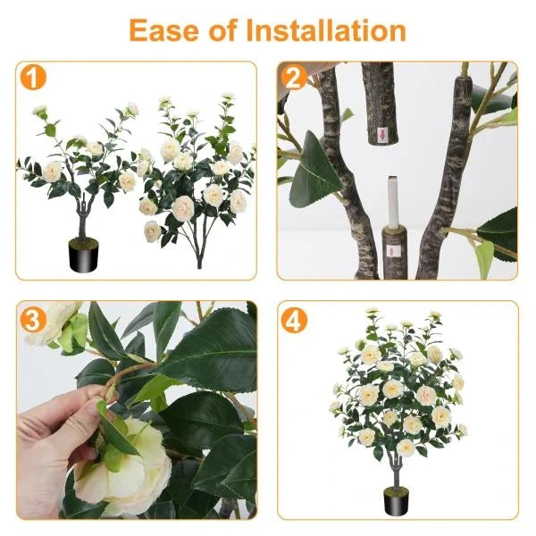 3-Inch Artificial Camellia Tree with 232 Leaves and 32 Flowers