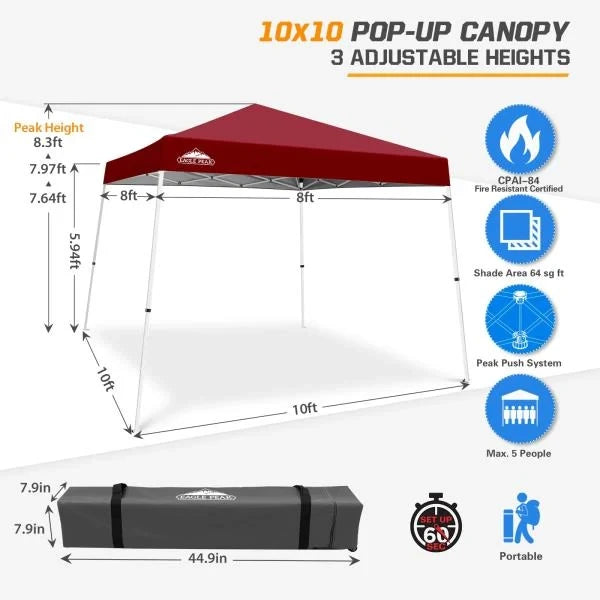 x10 Slant Leg Pop Up Canopy Tent Burgundy