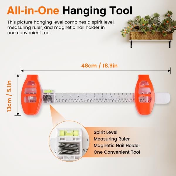 Picture Hanging Tool with Level for Small Frames 15 in 50 Nails