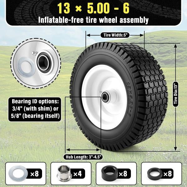 x5.00-6 Flat Free Tire and Wheel Assembly with 34  58 Bearings