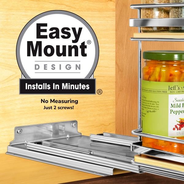 -Tier Pull Out Spice Rack Organizer for Cabinets 8-38 inch Wide Wood and Chrome