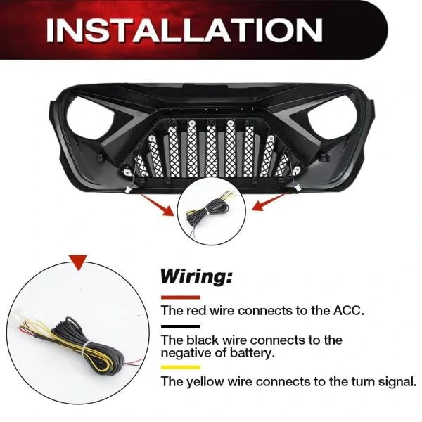Front Goliath Grill with DRL Turn Signal for 2018 Wrangler JL and 2020 Gladiator JT