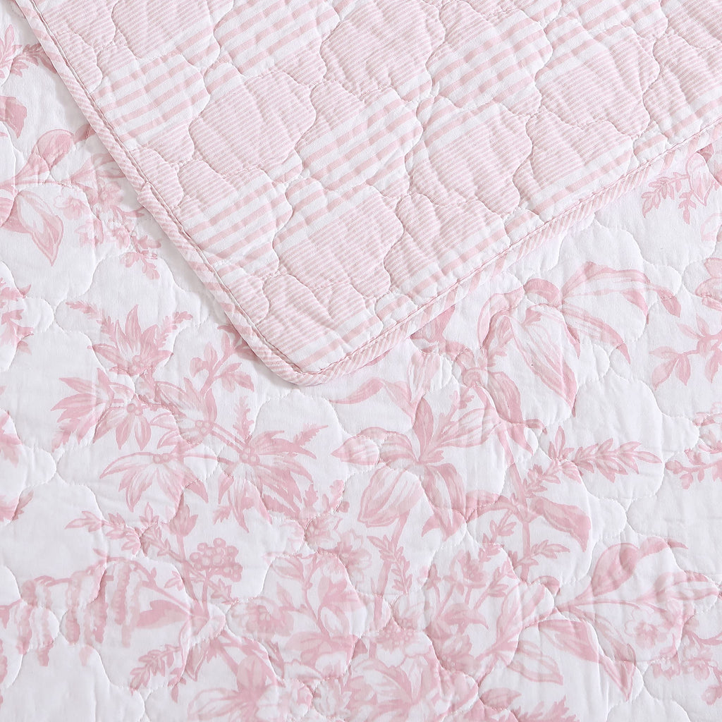 Laura Ashley - Twin Quilt Set, Soft & Reversible Cotton Floral Bedding with a Medium Weight Feel, 2 Piece Bed Set with Matching Pillowcase (Bedford Pink) Retail $79.00