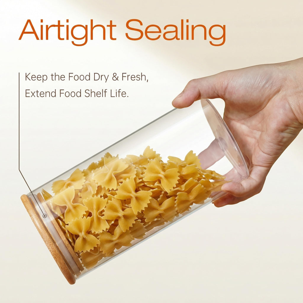 HD Clear Glass Food Jars with Bamboo Lids - Set of 4 Large Capacity