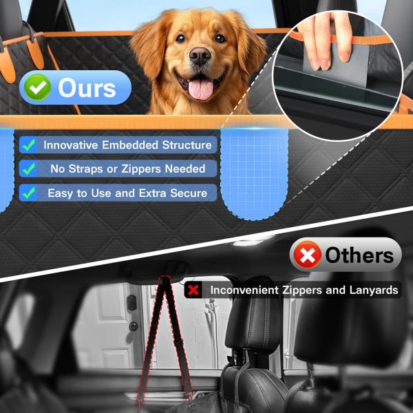 Twesync Dog Seat Cover for Back Seat, Hard Bottom Back Seat Extender, 100% Waterproof & Machine Washable, 600D Heavy Duty, Supports 400lbs for Travel & Camping, Dog Back Seat Pet Cover for Cars