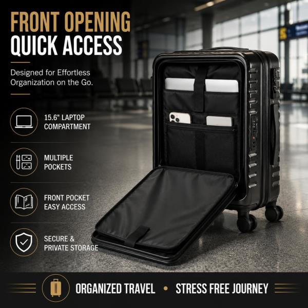 3-Piece Expandable Luggage Set with 20-Inch Front Opening Hardside Suitcase and TSA Lock