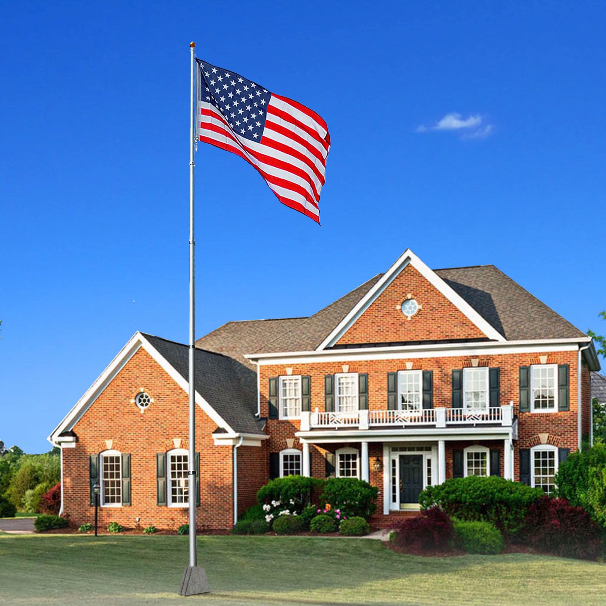 Yeshom 20ft Telescopic Flag Pole Kit with 3'x5' US American Flag & Ball Top Sleeve Set Aluminum Telescoping Flagpole Fly 2 Flags for Outdoor Tailgate Camper RV Tire Mount Inground Outside House Retail $99.00