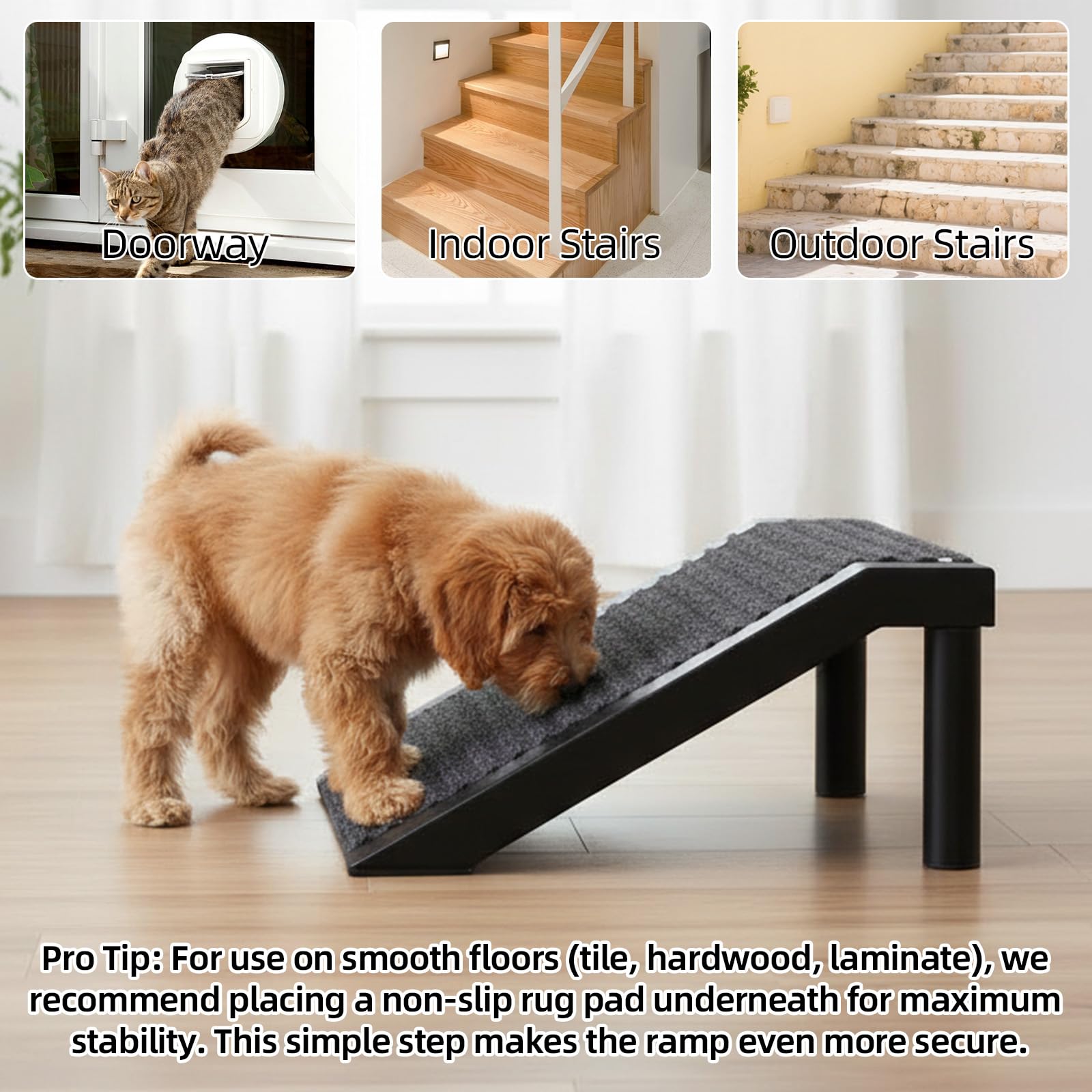 Dog Ramp for Stairs Non-Slip Pet Steps with Locked-in Carpet Iron Frame