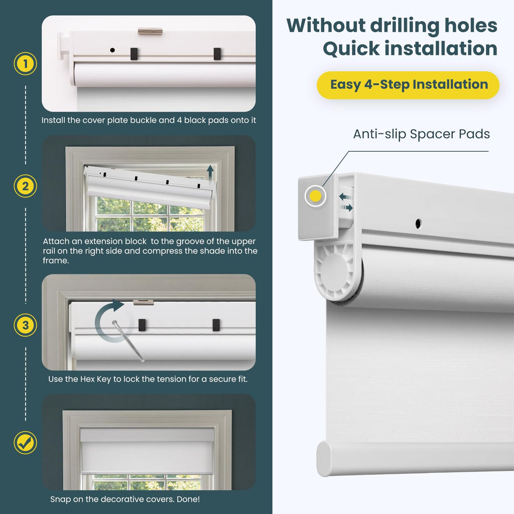 Motorized No Drill Automatic Blackout Roller Shades 34.75 x 72 White $66.75