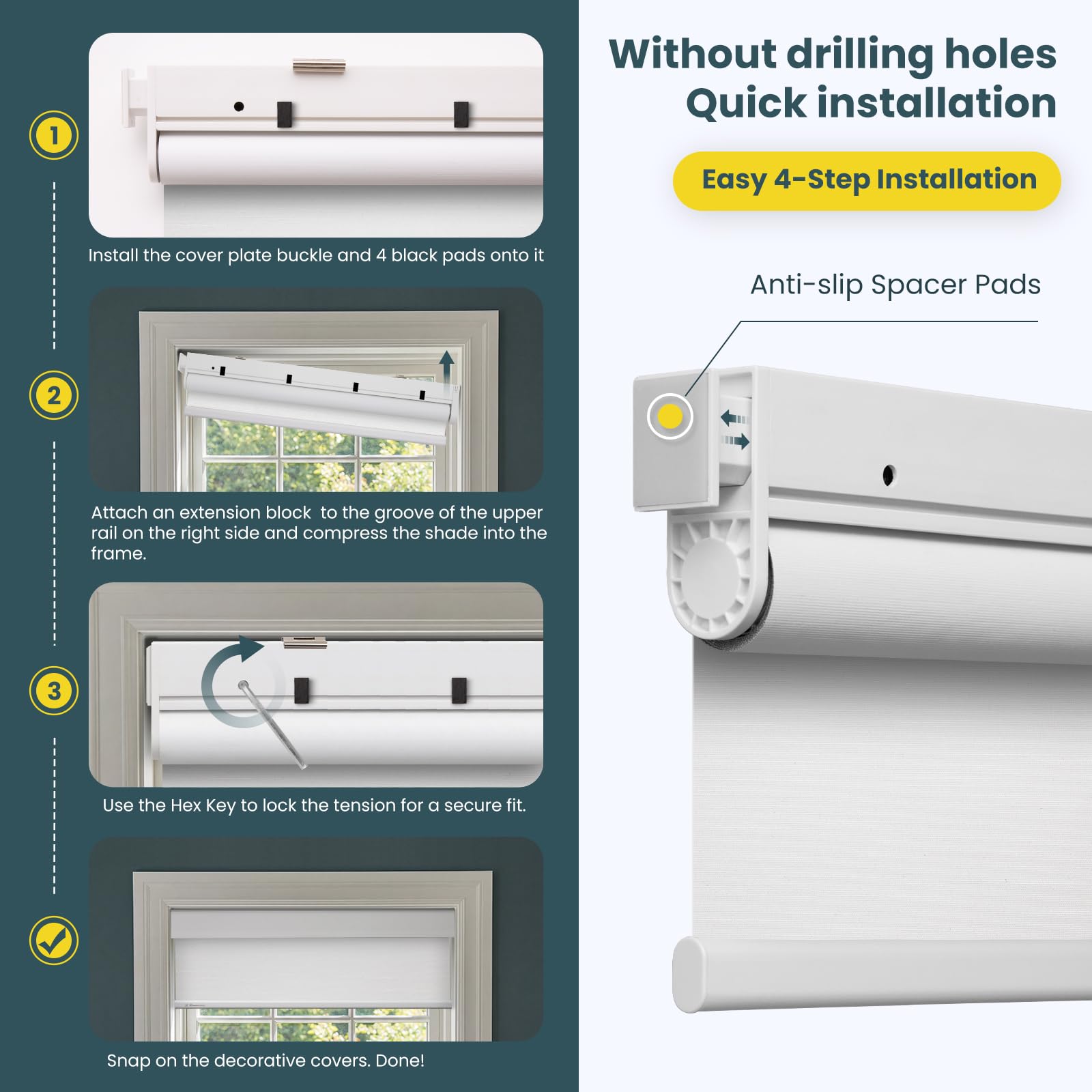 Motorized No Drill Automatic Blackout Roller Shades 34.75 x 72 White $66.75