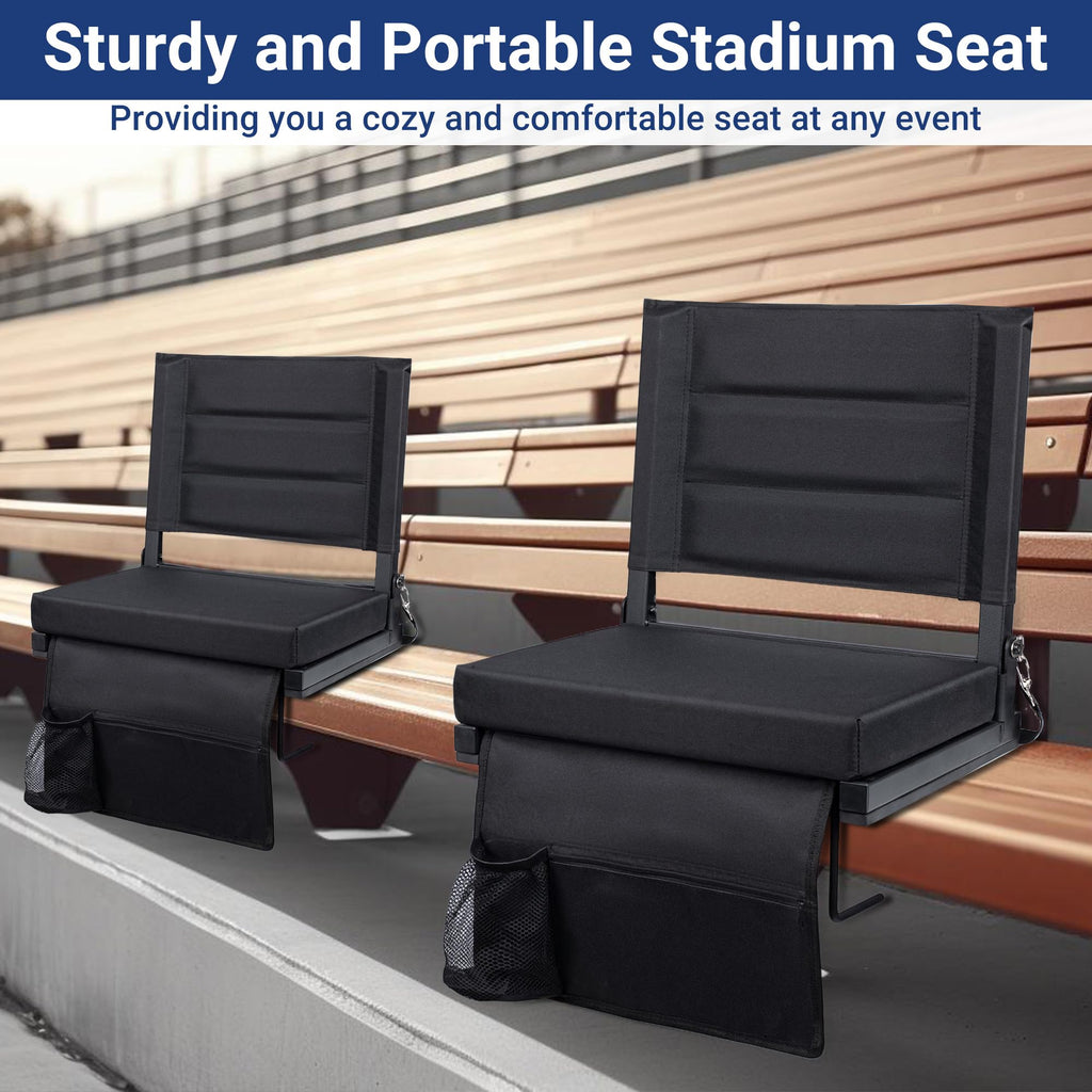 Black Portable Stadium Seat Cushion with Back Support