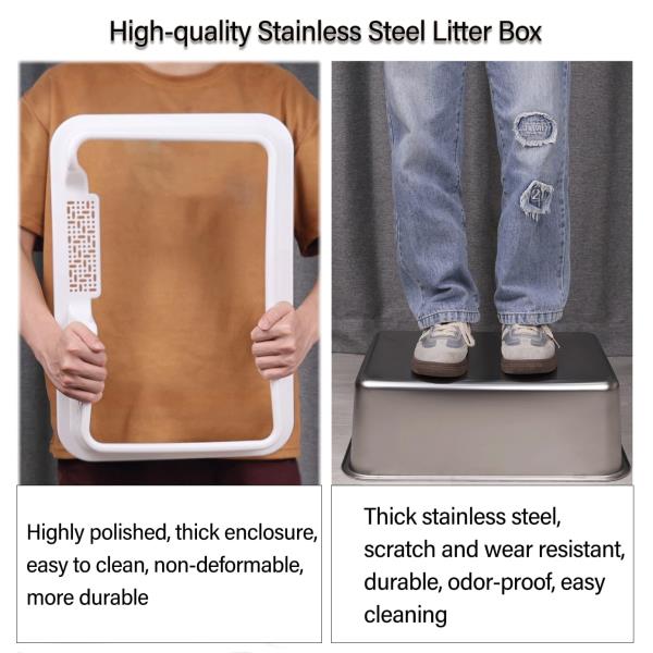 Enclosed High Sided Stainless Steel Cat Litter Box with Lid Scoop and Mats Transparent Black $59.00