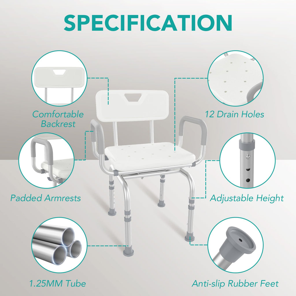 Open-Box New RUIERS 360 Swivel Adjustable 400lb Shower Chair - White Retail $79.99