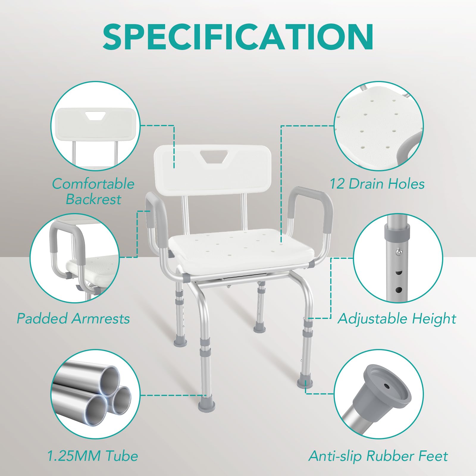 Open-Box New RUIERS 360 Swivel Adjustable 400lb Shower Chair - White Retail $79.99
