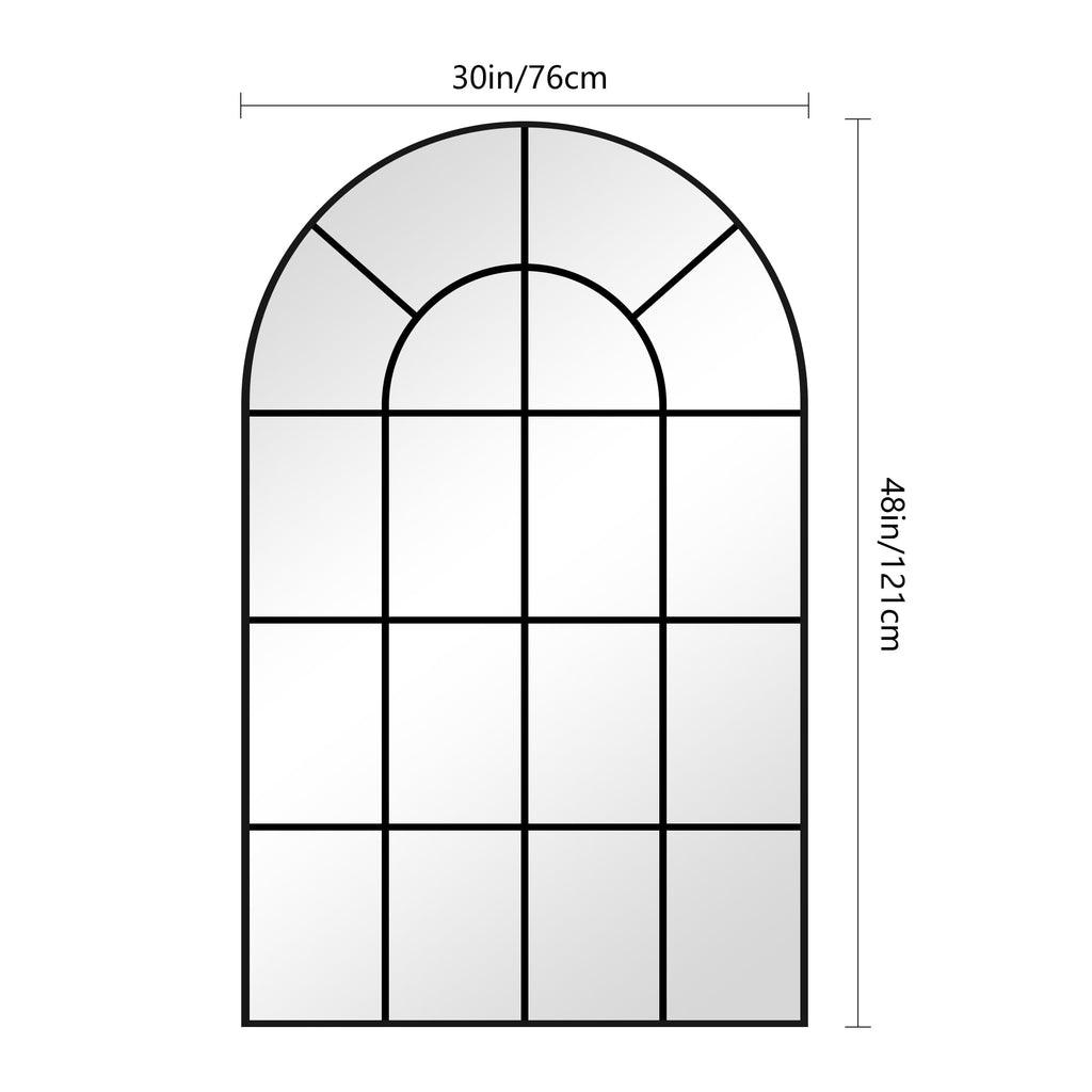 New GLASHOM 30x48 Black Arched Window Pane Wall Mirror Retail $149.00