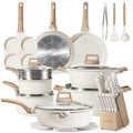 Nonstick Granite Induction Pots  Pans Cookware Set with Kitchen Knife Set Cream White