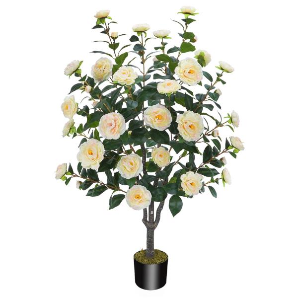 3-Inch Artificial Camellia Tree with 232 Leaves and 32 Flowers