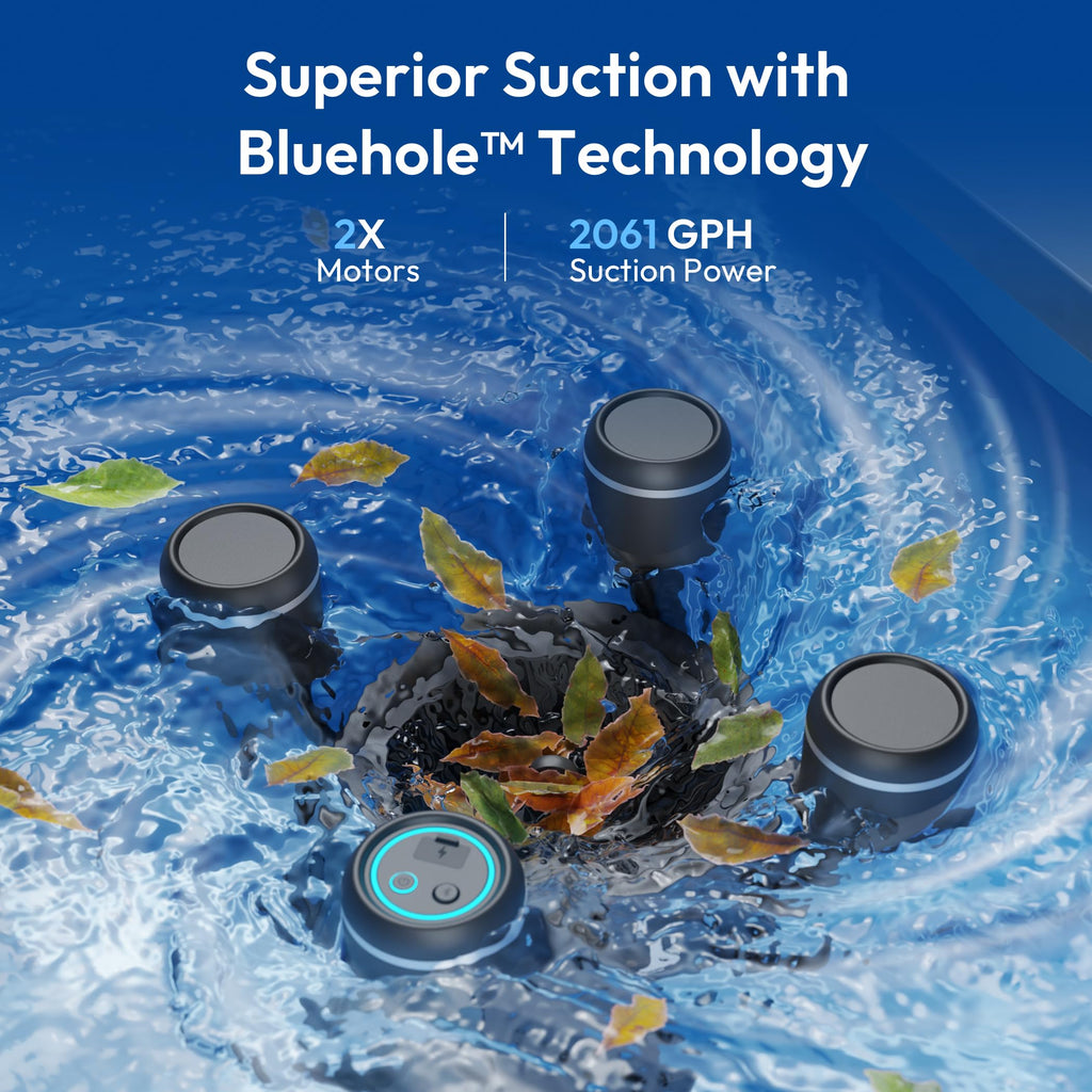 F10 Robotic Surface Skimmer Pool Cleaner Powerful Suction Dual Motor 5L Filter App Control Black