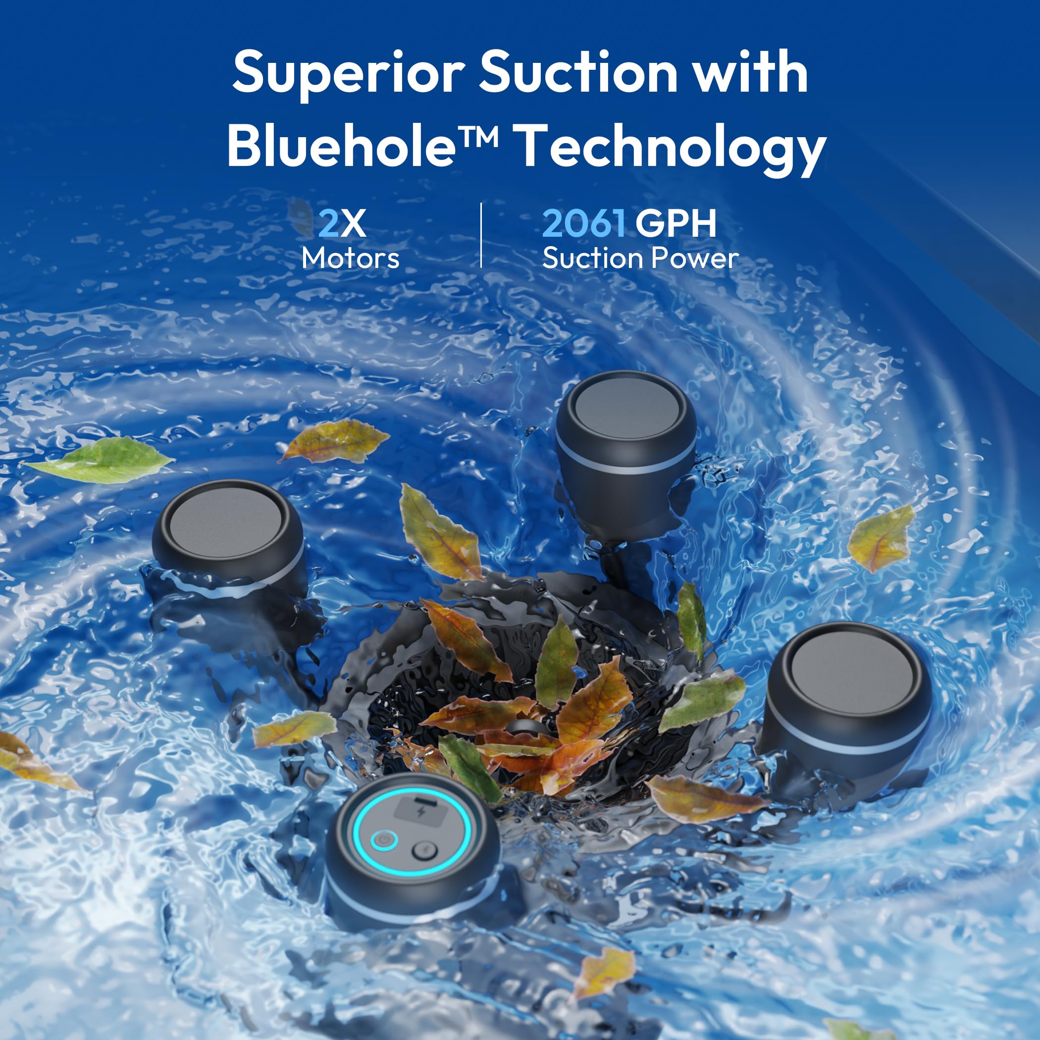 F10 Robotic Surface Skimmer Pool Cleaner Powerful Suction Dual Motor 5L Filter App Control Black