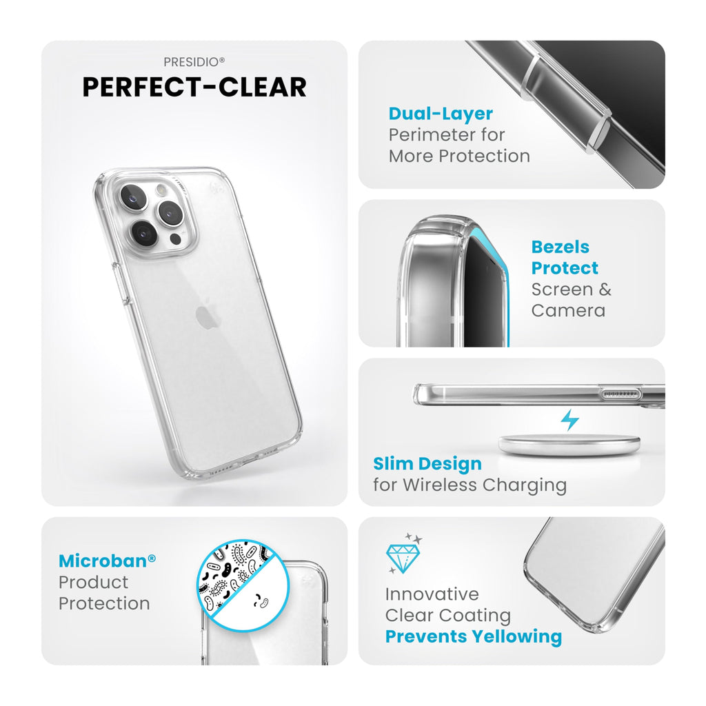 Speck Presidio Clear Anti-Yellowing Case for iPhone 15 Pro Max Clear