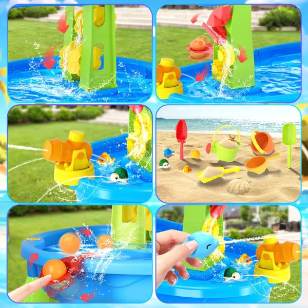Water Table with Umbrella for Toddlers 3-5 3-Tier 30.51 x 23.37 x 15.74 Blue  Green