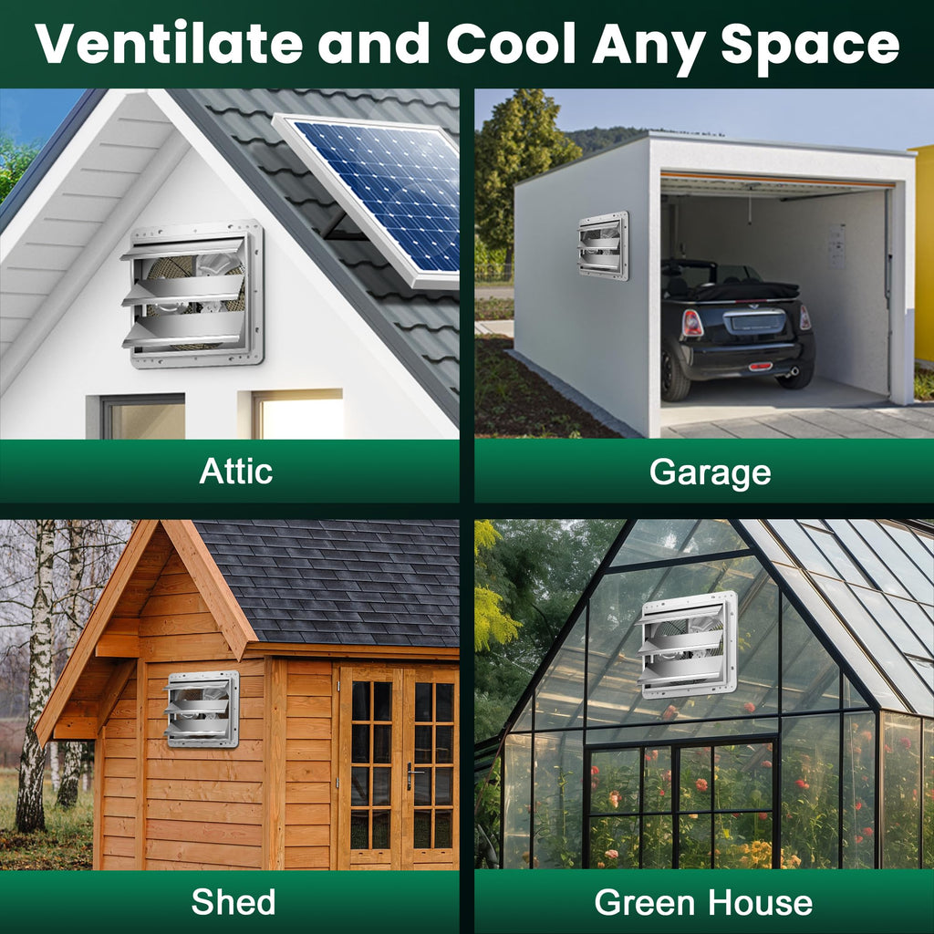New ecoCalm SEF10 12 Solar Exhaust Fan w Battery Adj. Thermostat 2x30W Panels Retail $212.00